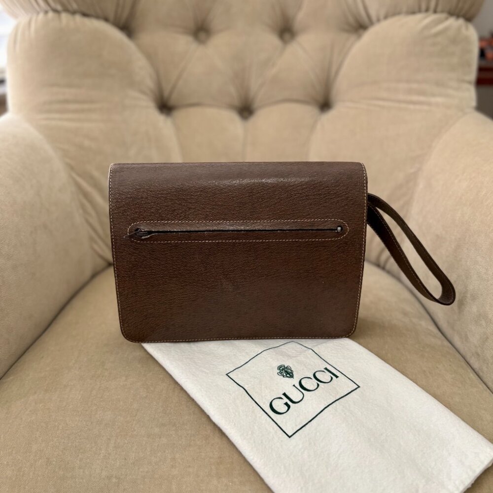 VTG Auth GUCCI Genuine Boar Pigskin Leather UNISEX Wristlet Clutch Bag - Picture 4 of 6